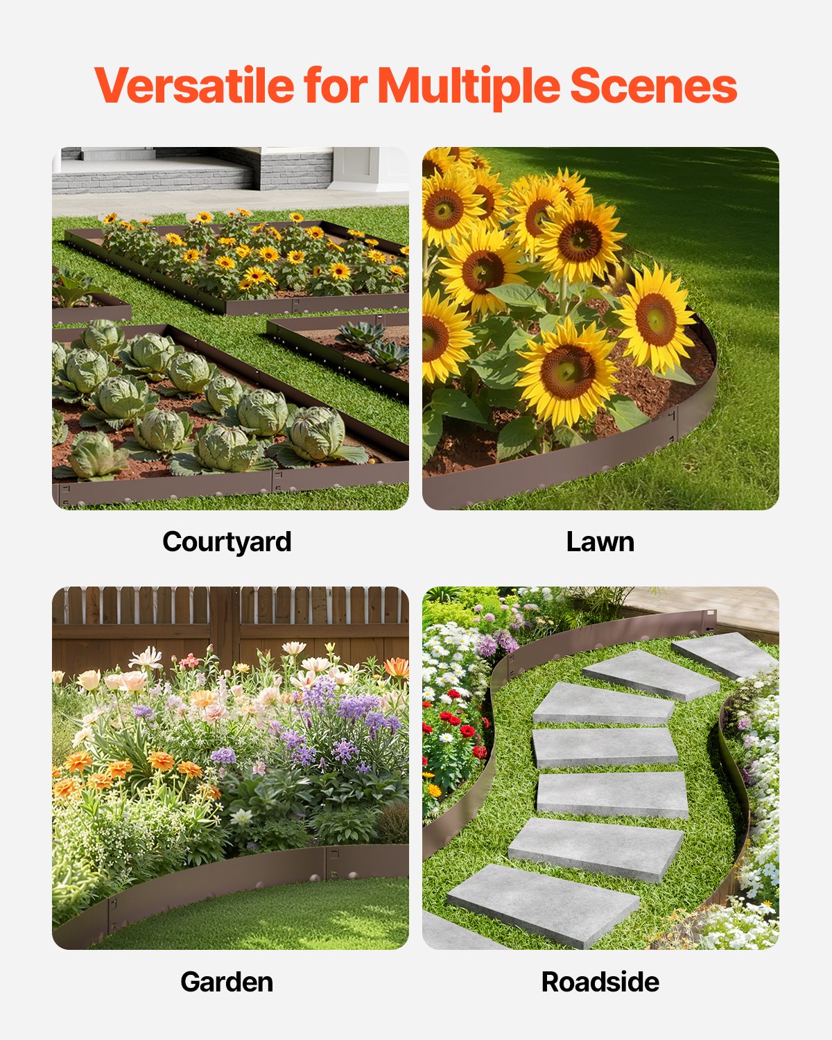 Steel Landscape Edging, 5 Packs 39 x 5 in Rust-Resistant Metal Landscape Edging, Bendable Garden Edging Border, Heavy Duty Lawn Edging, Easy-to-Install, Flower Bed Yard Pathway Divider Brown