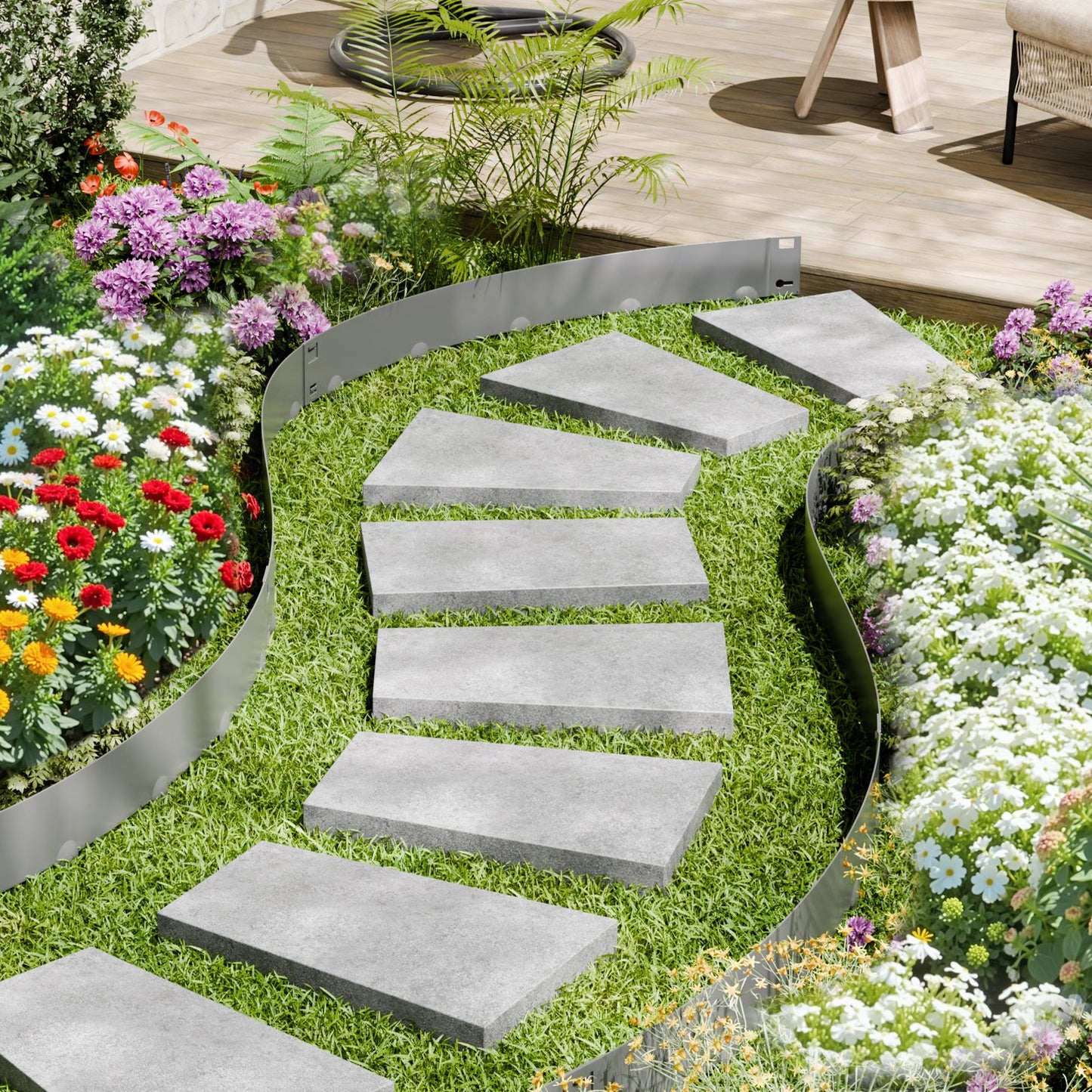 Stahl-Garteneinfassung, 5er-Pack, 99 x 7,6 cm (39 x 3 Zoll), rostbeständig, biegsam, robust, einfach zu installieren, für Beete, Gartenwege, dunkelgrau