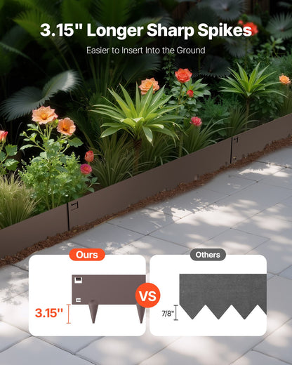 Stahl-Garteneinfassung, 5er-Pack, 99 x 7,6 cm (39 x 3 Zoll), rostbeständig, biegsam, robust, einfach zu installieren, für Beete, Gartenwege, braun