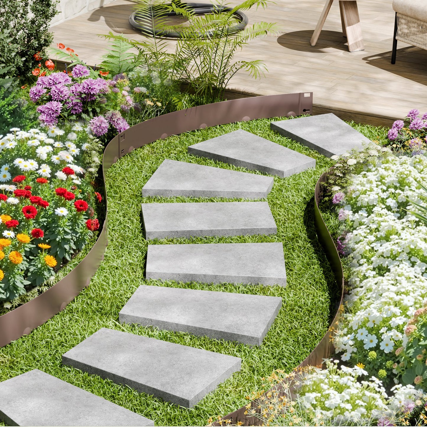 Stahl-Garteneinfassung, 5er-Pack, 99 x 7,6 cm (39 x 3 Zoll), rostbeständig, biegsam, robust, einfach zu installieren, für Beete, Gartenwege, braun