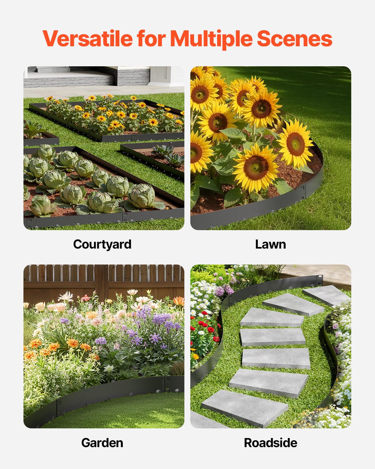 Steel Landscape Edging, 5 Packs 39 x 5 in Rust-Resistant Metal Landscape Edging, Bendable Garden Edging Border, Heavy Duty Lawn Edging, Easy-to-Install, Flower Bed Yard Pathway Divider Black