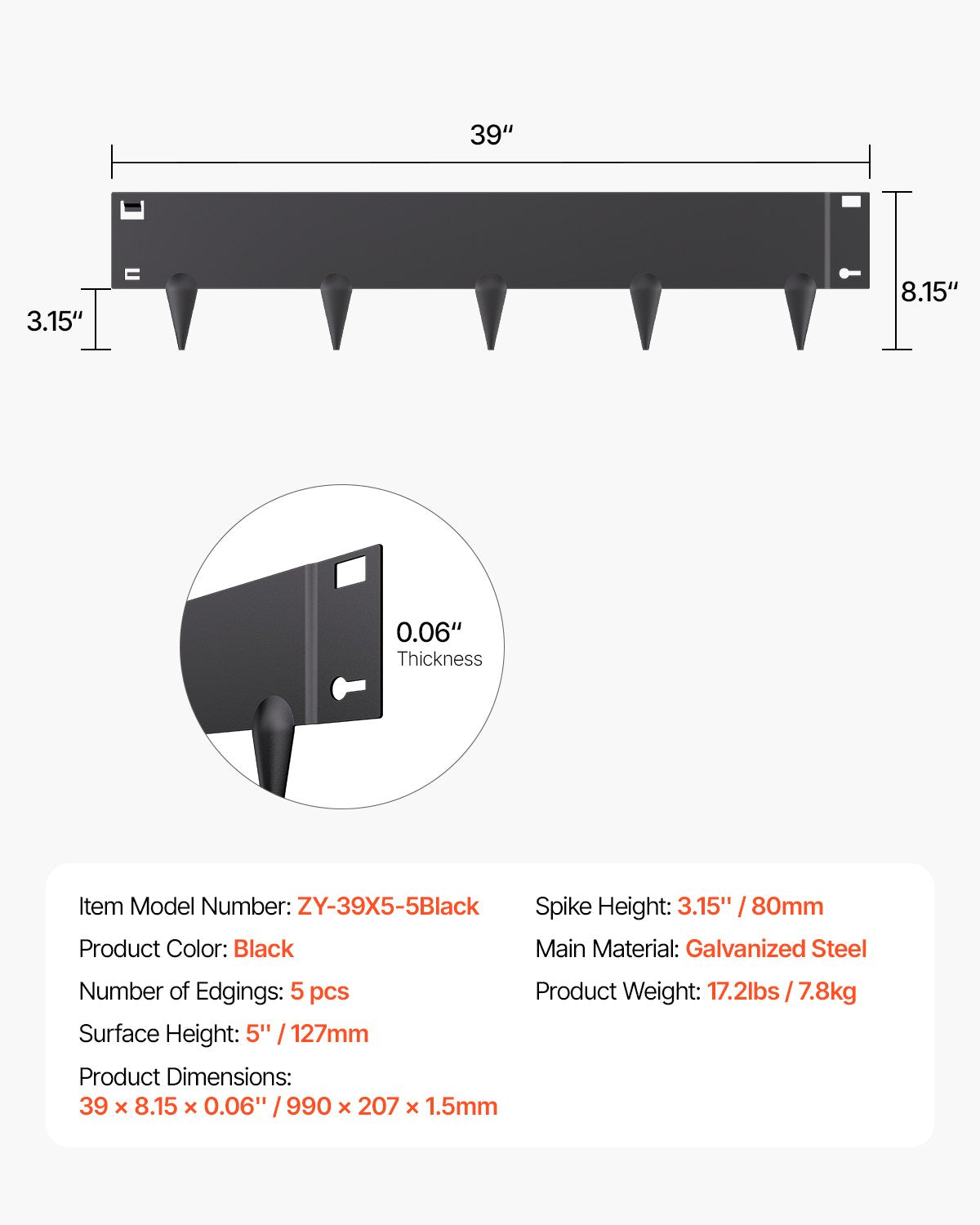 Steel Landscape Edging, 5 Packs 39 x 5 in Rust-Resistant Metal Landscape Edging, Bendable Garden Edging Border, Heavy Duty Lawn Edging, Easy-to-Install, Flower Bed Yard Pathway Divider Black