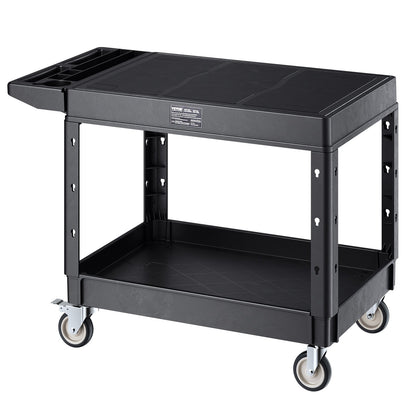 Utility Cart, 550 lbs Load Capacity, 37 x 25.4-inch Service Cart, Two-Shelf Heavy Duty Plastic Utility Cart with 360° Swivel Wheels (2 with Brakes), Suitable for Warehouse, Garage, Cleaning