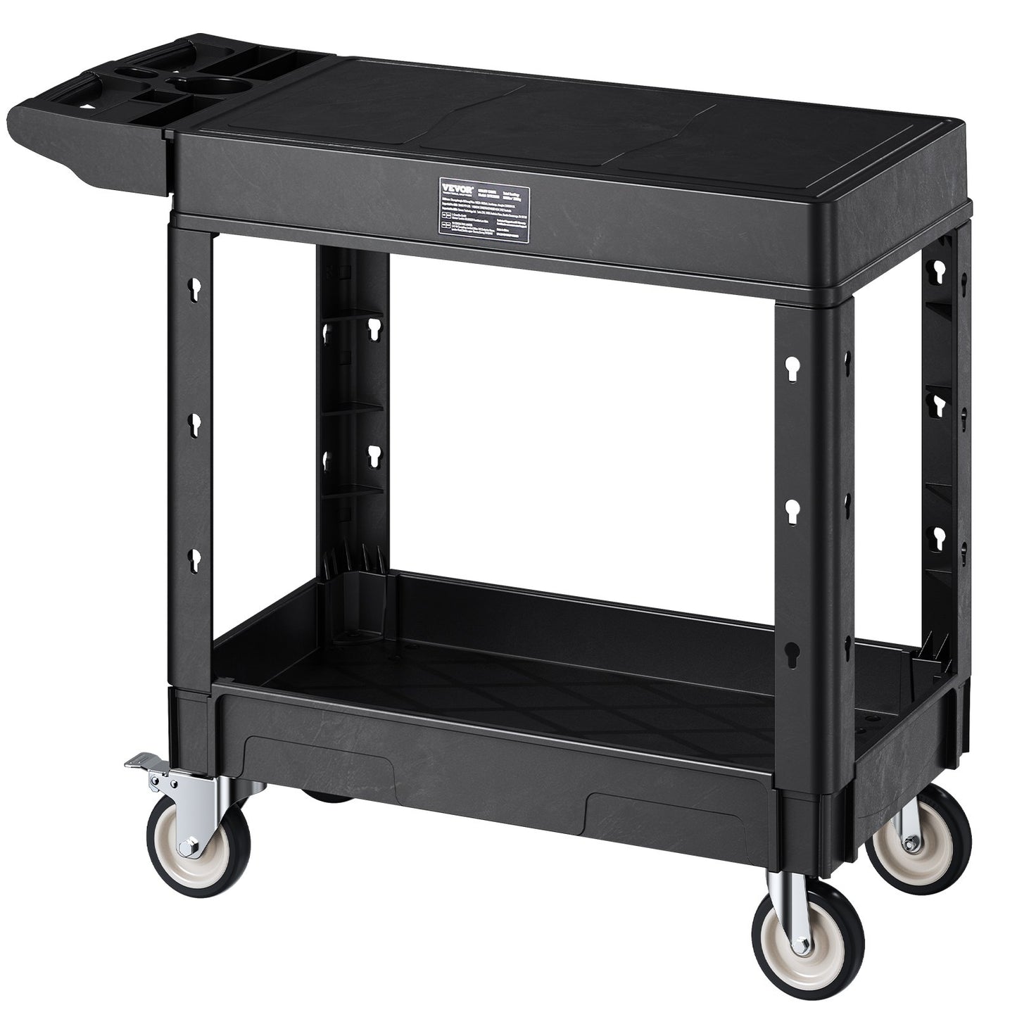 Utility Cart, 550 lbs Load Capacity, 31.3 x 17.7-inch Service Cart, Two-Shelf Heavy Duty Plastic Utility Cart with 360° Swivel Wheels (2 with Brakes), Suitable for Warehouse, Garage, Cleaning