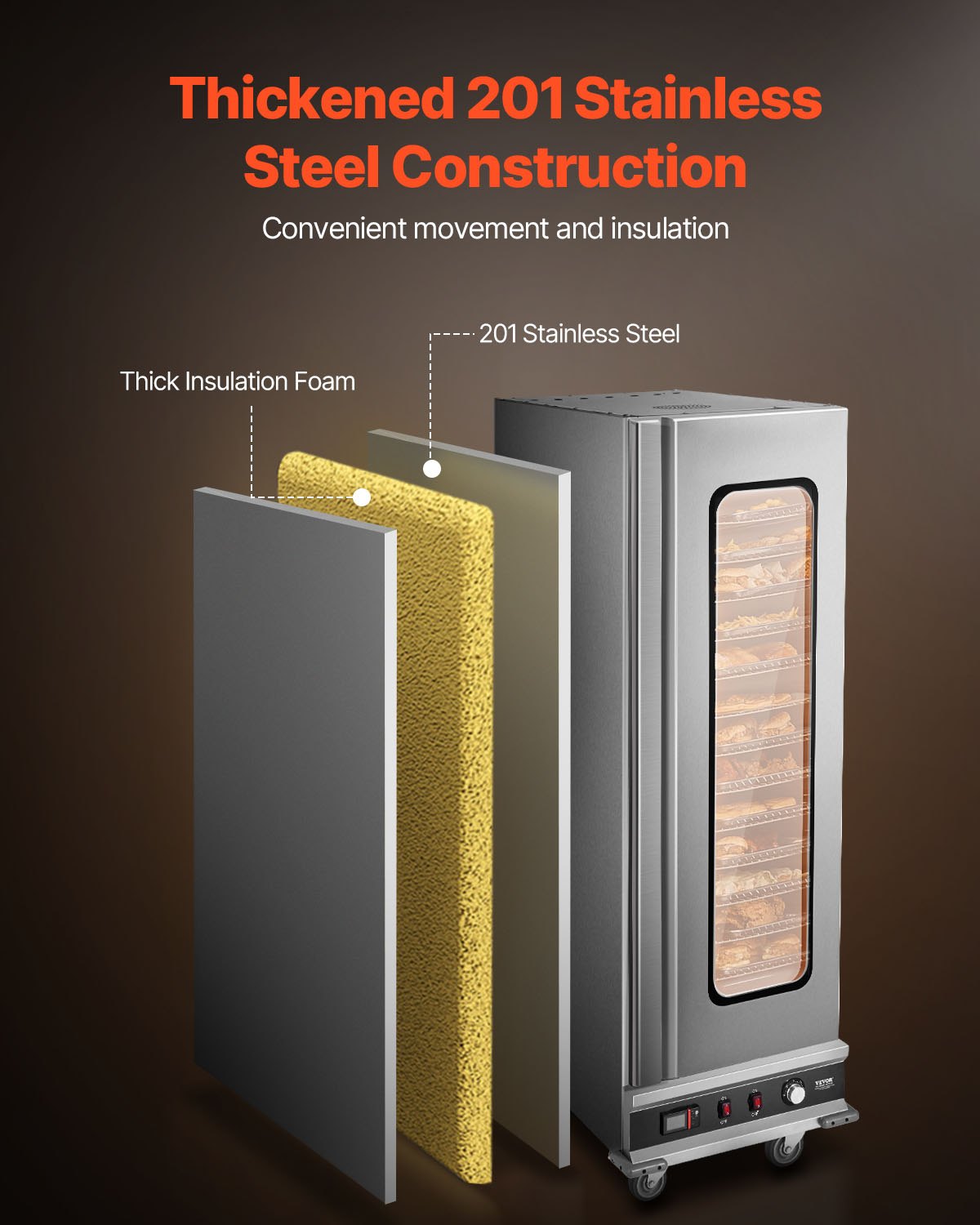 Hot Box Food Warmer, 16-Tier Large Concession Warmer with Water Tray, Glass Single-door and Adjustable Shelves, Stainless Steel Food Warmer Cabinet, Ideal for Storing Pizza, Chicken, Restaurant