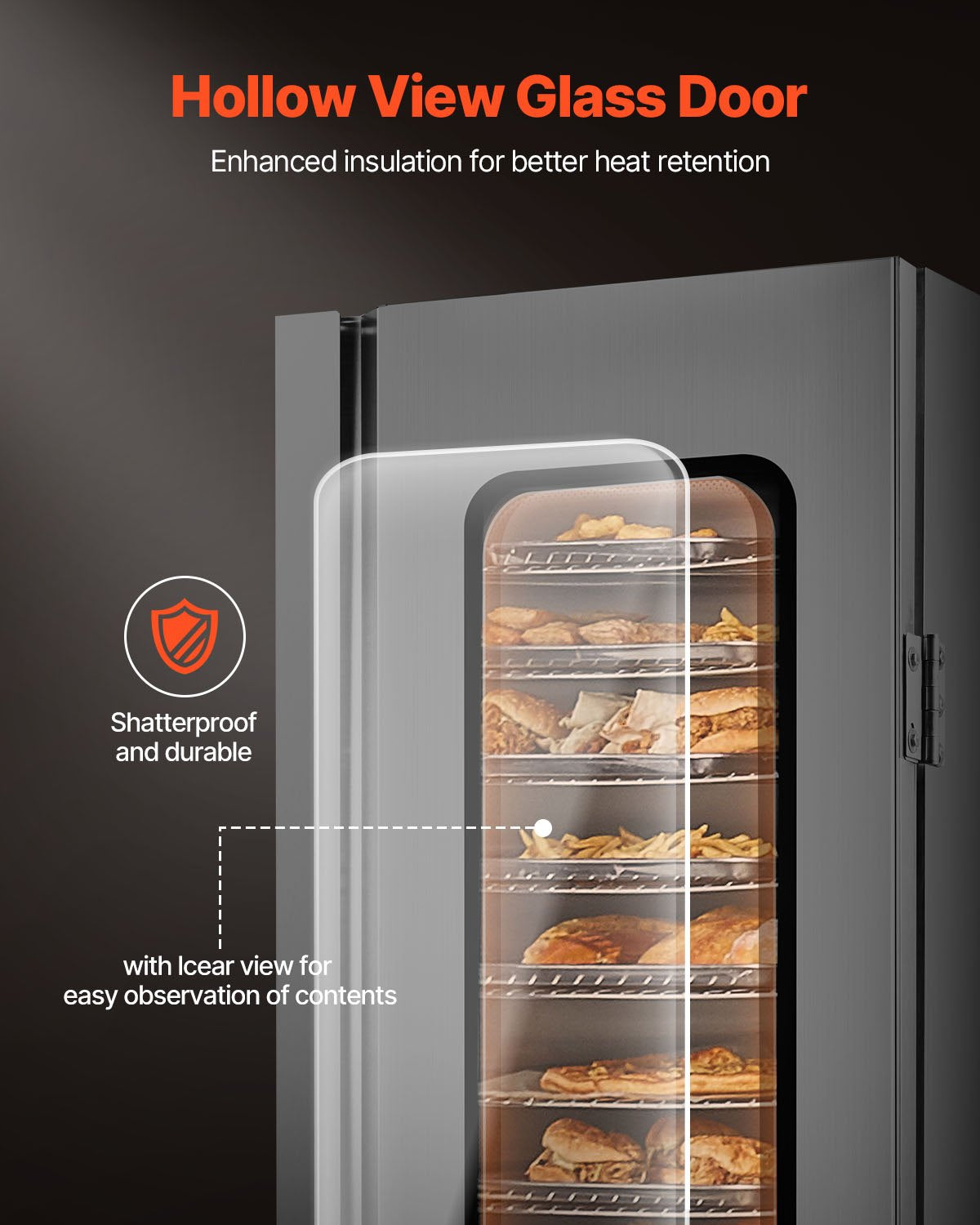 Hot Box Food Warmer, 16-Tier Large Concession Warmer with Water Tray, Glass Single-door and Adjustable Shelves, Stainless Steel Food Warmer Cabinet, Ideal for Storing Pizza, Chicken, Restaurant