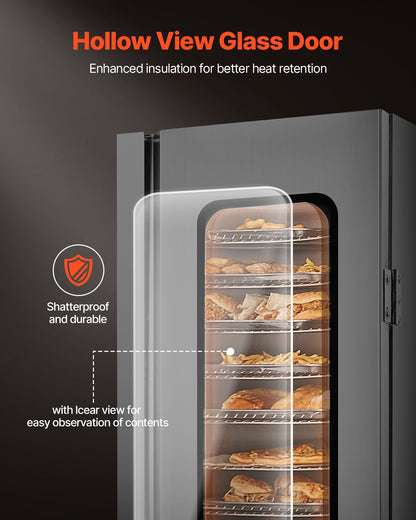 Hot Box Food Warmer, 16-Tier Large Concession Warmer with Water Tray, Glass Single-door and Adjustable Shelves, Stainless Steel Food Warmer Cabinet, Ideal for Storing Pizza, Chicken, Restaurant