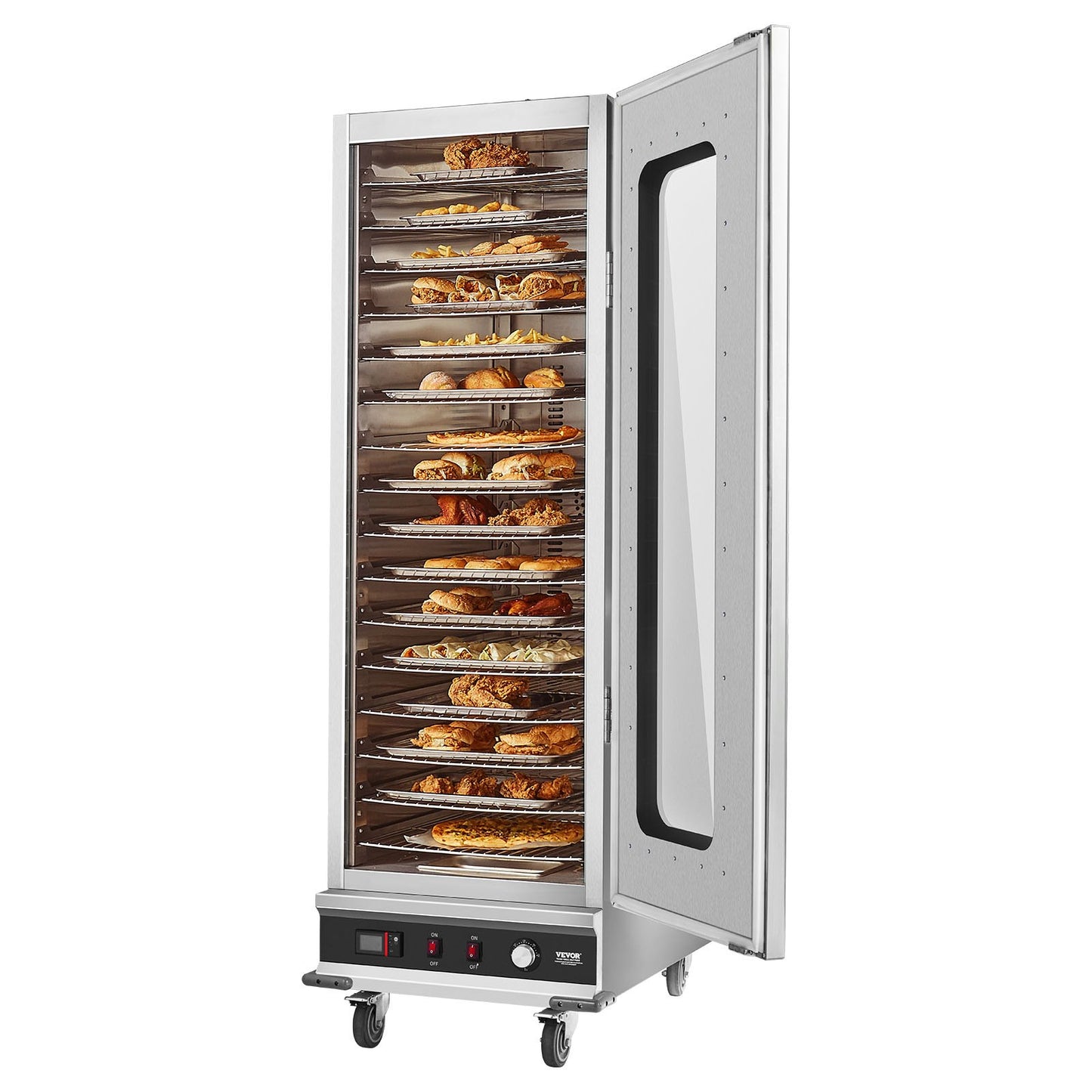 Hot Box Food Warmer, 16-Tier Large Concession Warmer with Water Tray, Glass Single-door and Adjustable Shelves, Stainless Steel Food Warmer Cabinet, Ideal for Storing Pizza, Chicken, Restaurant