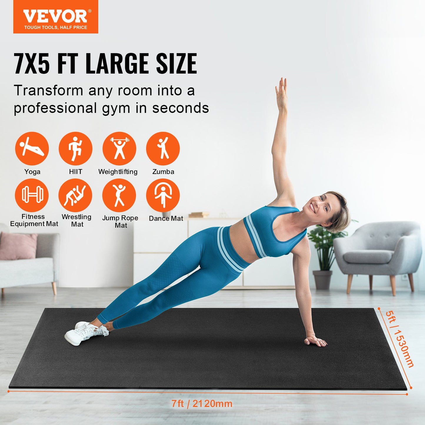 Gymnastikmatte, rutschfeste Premium-Yogamatte mit hoher Dichte, Yogamatte für Männer und Frauen, Fitness- und Trainingsmatte mit Tasche und Tragegurt, für alle Arten von Yoga, Pilates und Bodenübungen zu Hause (213 x 152 cm)