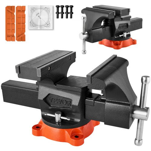 Bench Vise, 203 mm(8") Jaw Width, 203 mm(8") Max Jaw Opening Multipurpose Vise with 360°Swivel Locking Base, 94 mm(3.7") Throat Depth, Heavy Duty Ductile Iron Workbench Vise, Two-Way Jaws for Clamping Round Pipes