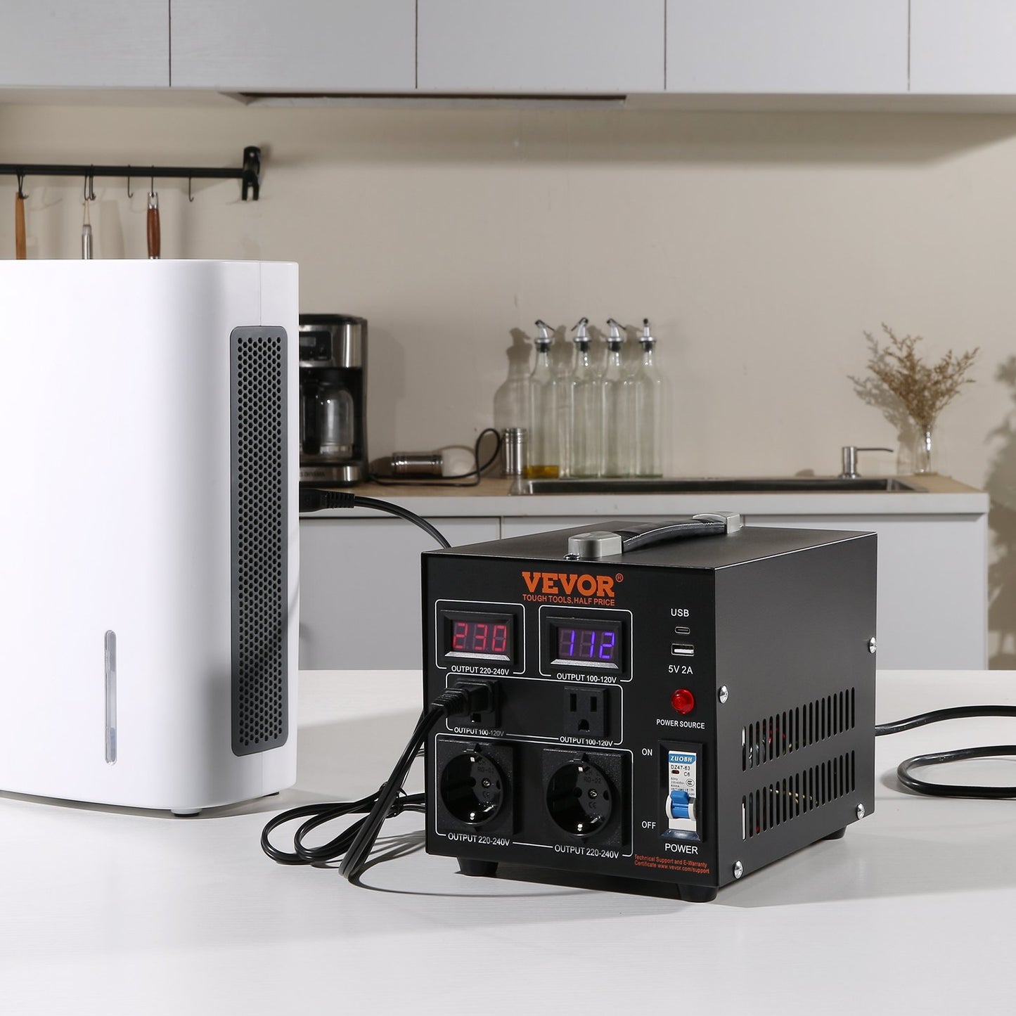 Voltage Converter Transformer, 2000VA, Heavy Duty Step Up/Down Transformer, Convert from 110 Volt to 220 Volt and from 220 Volt to 110 Volt, with US Outlet EU Outlet 5V USB Port, CE Certified