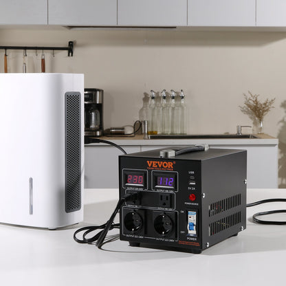 Voltage Converter Transformer, 2000VA, Heavy Duty Step Up/Down Transformer, Convert from 110 Volt to 220 Volt and from 220 Volt to 110 Volt, with US Outlet EU Outlet 5V USB Port, CE Certified