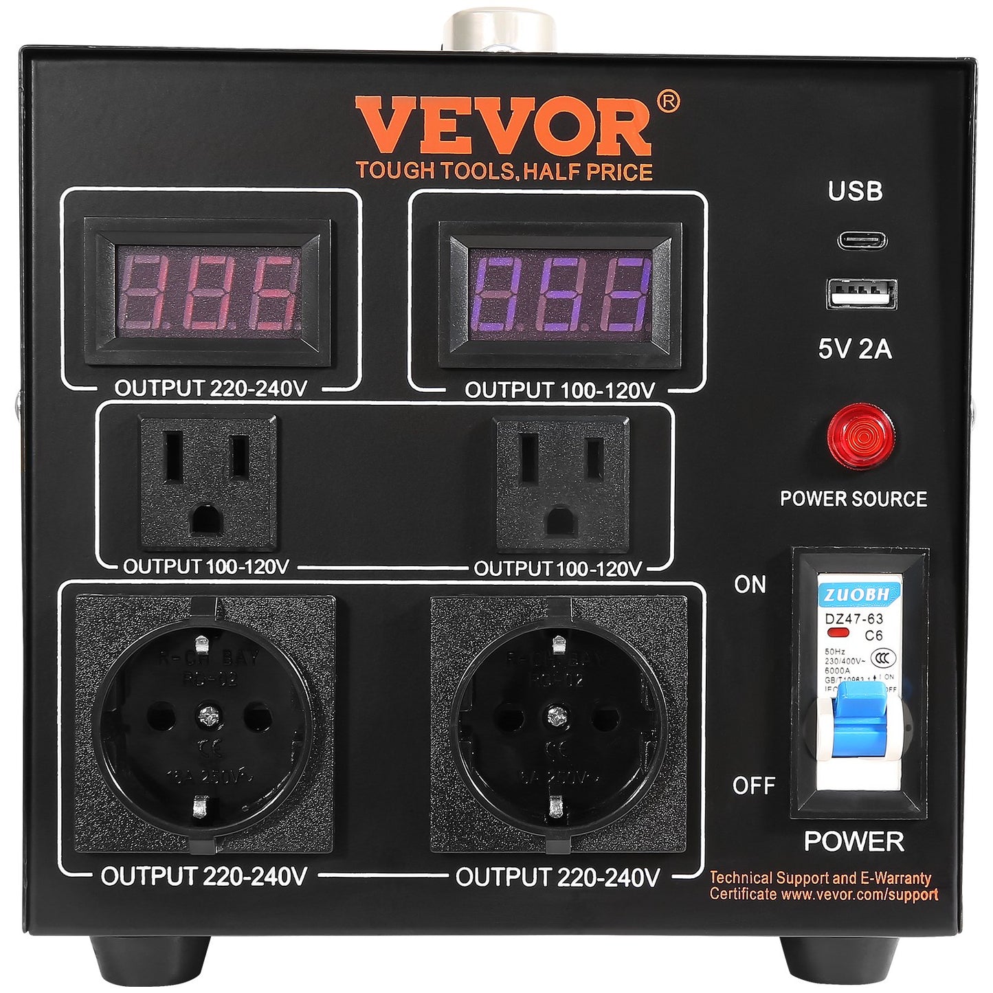 Voltage Converter Transformer, 2000VA, Heavy Duty Step Up/Down Transformer, Convert from 110 Volt to 220 Volt and from 220 Volt to 110 Volt, with US Outlet EU Outlet 5V USB Port, CE Certified