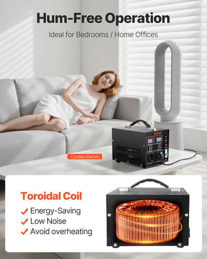 Voltage Converter Transformer, 2000VA, Heavy Duty Step Up/Down Transformer, Convert from 110 Volt to 220 Volt and from 220 Volt to 110 Volt, with US Outlet EU Outlet 5V USB Port, CE Certified