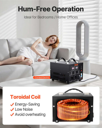 Spannungswandler-Transformator, 5000 VA, Hochleistungs-Auf-/Abwärtstransformator, wandelt von 110 V auf 220 V und von 220 V auf 110 V um, mit US- und EU-Steckdose, 5-V-USB-Anschluss, CE-zertifiziert