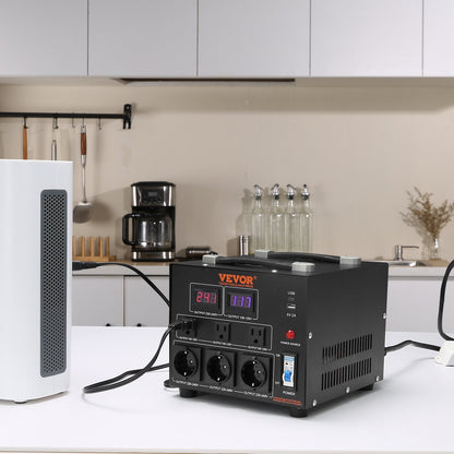 Spannungswandler-Transformator, 3000 VA, Hochleistungs-Auf-/Abwärtstransformator, wandelt von 110 V auf 220 V und von 220 V auf 110 V um, mit US- und EU-Steckdose, 5-V-USB-Anschluss, CE-zertifiziert
