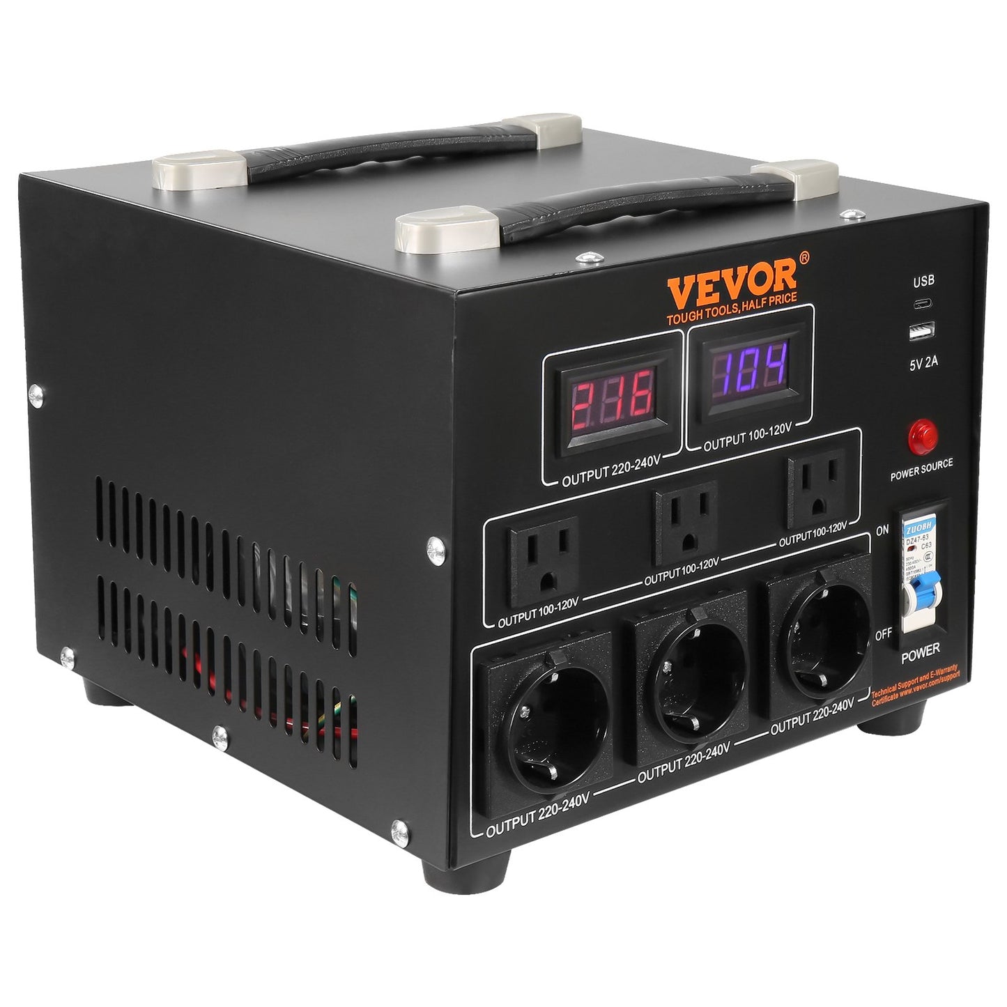 Spannungswandler-Transformator, 3000 VA, Hochleistungs-Auf-/Abwärtstransformator, wandelt von 110 V auf 220 V und von 220 V auf 110 V um, mit US- und EU-Steckdose, 5-V-USB-Anschluss, CE-zertifiziert