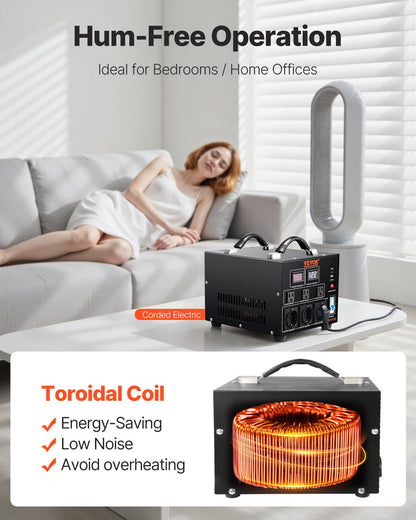 Spannungswandler-Transformator, 3000 VA, Hochleistungs-Auf-/Abwärtstransformator, wandelt von 110 V auf 220 V und von 220 V auf 110 V um, mit US- und EU-Steckdose, 5-V-USB-Anschluss, CE-zertifiziert