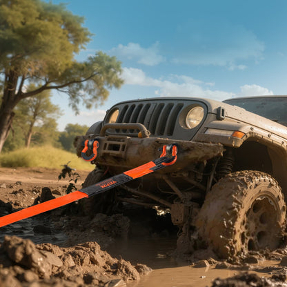 Hochleistungs-Abschleppgurt-Set 76,2 mm x 6,1 m (MBS-16329 kg) mit Baumschutzseil, dreifach verstärkter Schlaufe, Schutzhülle und Aufbewahrungstasche, 19-mm-D-Ring-Schäkeln, für LKW, Jeep, SUV und ATV