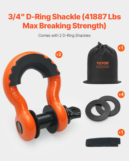 Hochleistungs-Abschleppgurt-Set 76,2 mm x 9,1 m (MBS-16329 kg) mit Baumschutzseil, dreifach verstärkter Schlaufe, Schutzhülle und Aufbewahrungstasche, 19-mm-D-Ring-Schäkeln, für LKW, Jeep, SUV und ATV