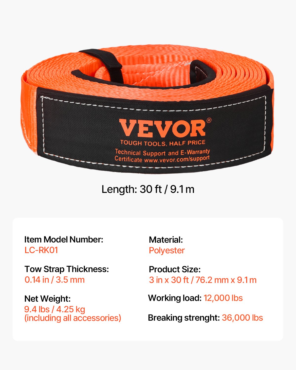 Hochleistungs-Abschleppgurt-Set 76,2 mm x 9,1 m (MBS-16329 kg) mit Baumschutzseil, dreifach verstärkter Schlaufe, Schutzhülle und Aufbewahrungstasche, 19-mm-D-Ring-Schäkeln, für LKW, Jeep, SUV und ATV