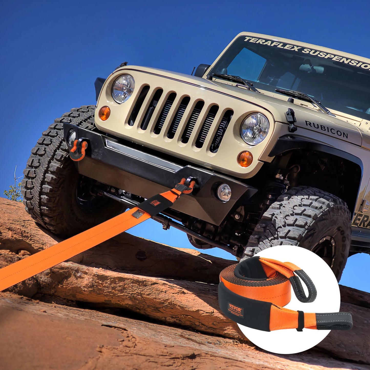 Bergungsgurt 10,2 cm x 9,1 m (4 Zoll x 30 Fuß), Bruchlast 21.099 kg (46.500 lbs), dreifach verstärkte Schlaufengurte, Baumsicherung, für Offroad-Abschlepp- und Bergungsarbeiten, extrem witterungsbeständig, Schutzhülle und Aufbewahrungstasche