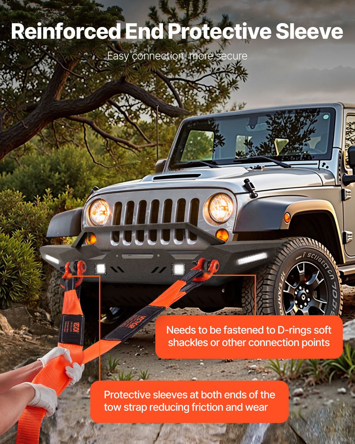 Recovery Tow Strap 76.2 mm, 2.4 m 16329 kg Break Strength, Triple Reinforced Loop Straps, Tree Saver, Winch Line Extension Strap, Off Road Towing and Recovery, Extreme Weather Resistance