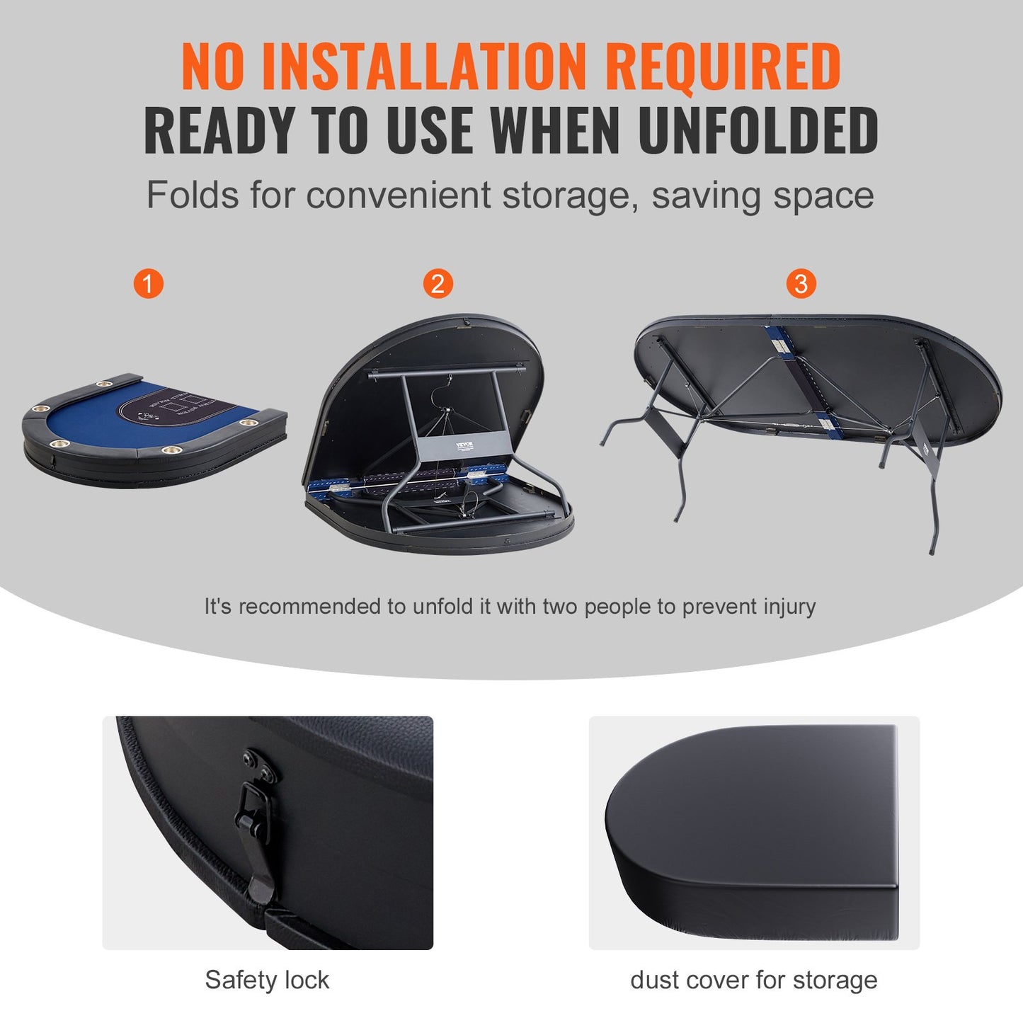 Klappbarer Pokertisch für 10 Spieler, Blackjack- und Texas Hold'em-Pokertisch mit gepolsterten Banden und Edelstahl-Getränkehaltern, tragbarer Klapptisch für Kartenspiele, 84" ovaler Casino-Freizeittisch