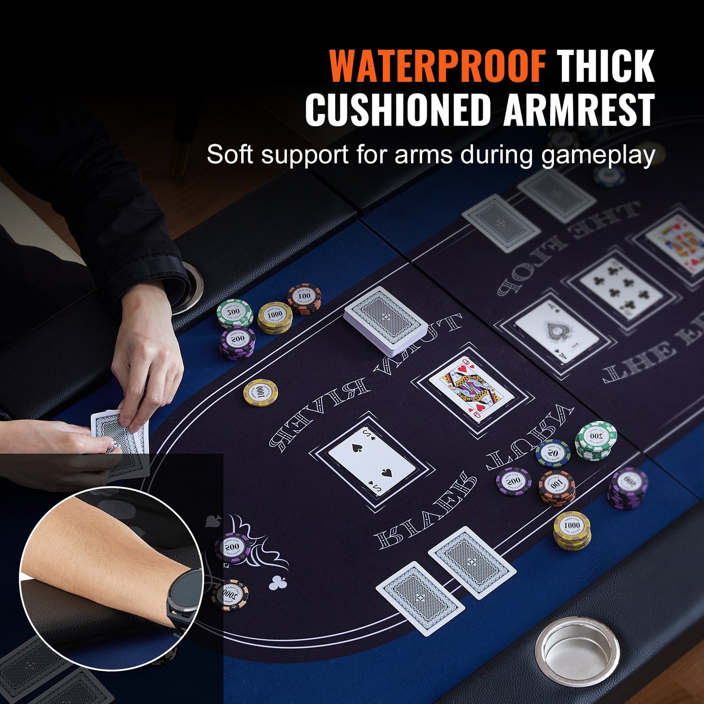 Klappbarer Pokertisch für 10 Spieler, Blackjack- und Texas Hold'em-Pokertisch mit gepolsterten Banden und Edelstahl-Getränkehaltern, tragbarer Klapptisch für Kartenspiele, 84" ovaler Casino-Freizeittisch