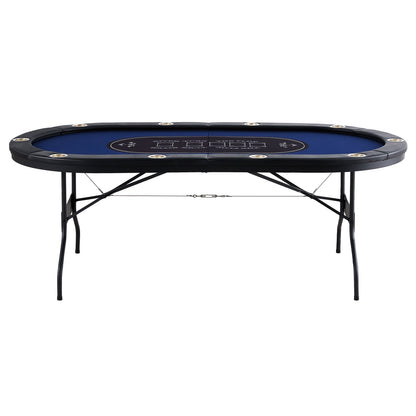 Klappbarer Pokertisch für 10 Spieler, Blackjack- und Texas Hold'em-Pokertisch mit gepolsterten Banden und Edelstahl-Getränkehaltern, tragbarer Klapptisch für Kartenspiele, 84" ovaler Casino-Freizeittisch