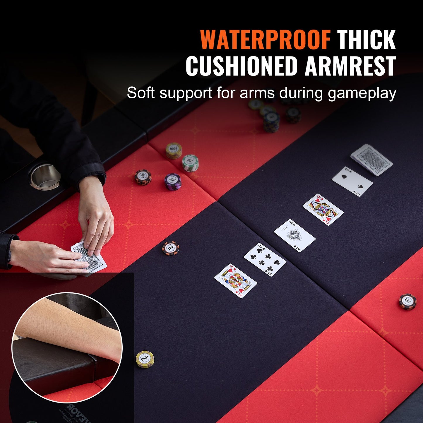 Klappbarer Pokertisch für 10 Spieler, Blackjack- und Texas Hold'em-Pokertisch mit gepolsterten Banden und Edelstahl-Getränkehaltern, tragbarer, klappbarer Kartenspieltisch, 228,6 cm ovaler Casino-Freizeittisch