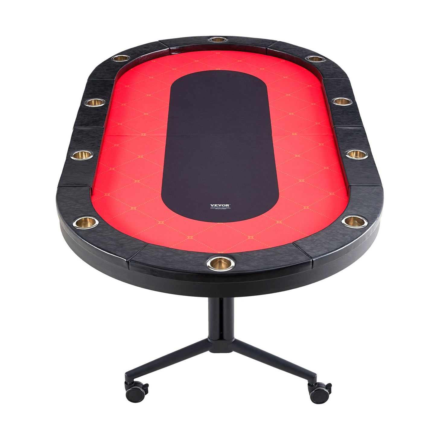 Klappbarer Pokertisch für 10 Spieler, Blackjack- und Texas Hold'em-Pokertisch mit gepolsterten Banden und Edelstahl-Getränkehaltern, tragbarer, klappbarer Kartenspieltisch, 228,6 cm ovaler Casino-Freizeittisch