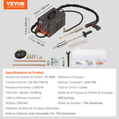 Bolzenschweiß-Ausbeulset, 3-kW-Punktschweißgerät, Ausbeulwerkzeug und 6 Schweißmodi