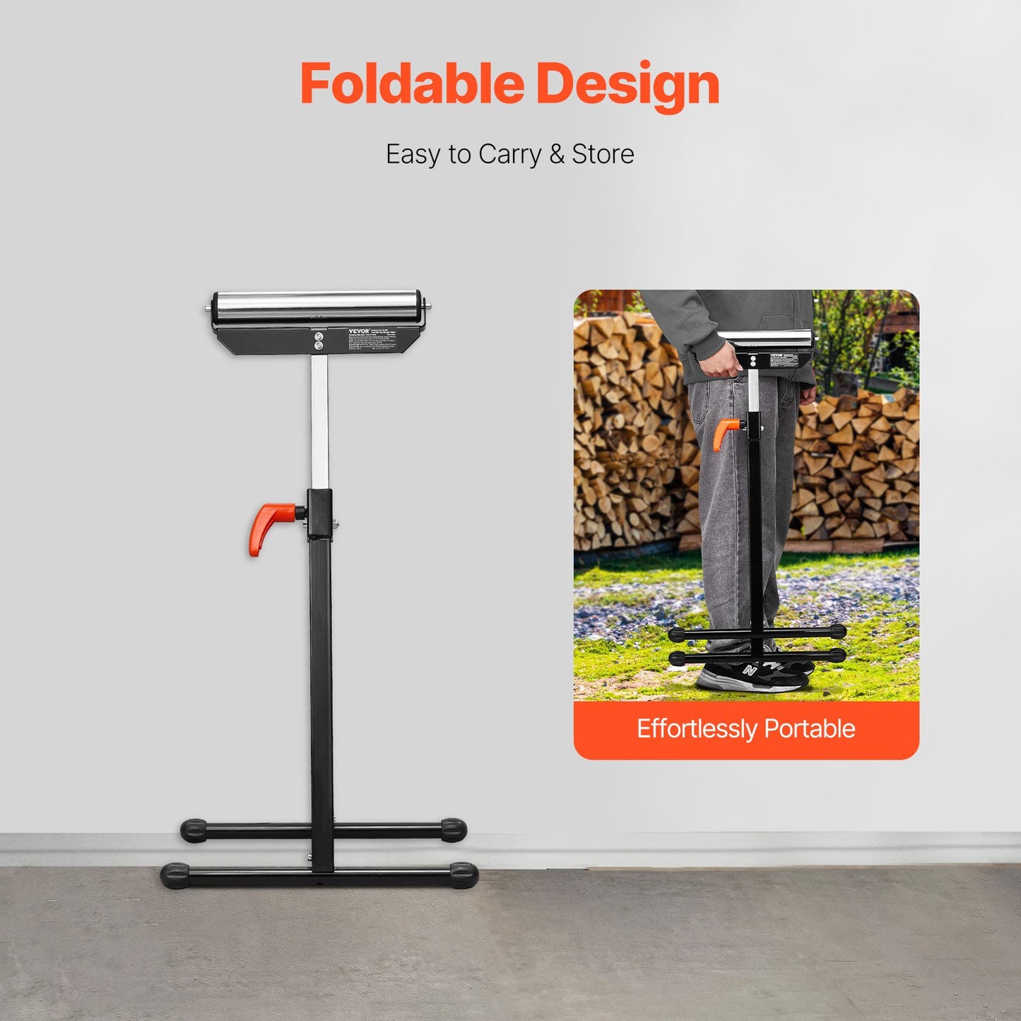 2er-Pack Rollenständer, Tragkraft 61 kg, höhenverstellbar von 68–108 cm, robustes, klappbares Design mit 29 cm großem, poliertem Stahlrollenkopf, zur Verlängerung des Auslaufs von Tischkreissägen in der Holzbearbeitung.