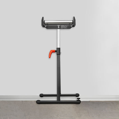 2er-Pack Rollenständer, Tragkraft 113 kg, höhenverstellbar von 686 mm bis 1092 mm, klappbar, robust, mit poliertem Stahlrollenkopf und Kantenführungen, für die Auslaufverlängerung von Tischkreissägen in der Holzbearbeitung.