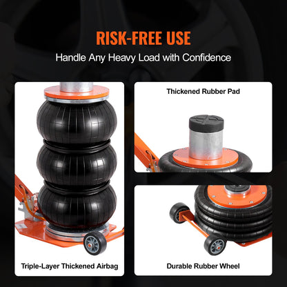 Luftheber, 3 Tonnen/6600 lbs, 1-6S pneumatischer Wagenheber mit erhöhter Säule und verstellbarem Griff, kompakter, leicht zu handhabender und platzsparender Wagenheber mit dicker Gummiauflage, geeignet für Limousinen, SUVs und Pickups