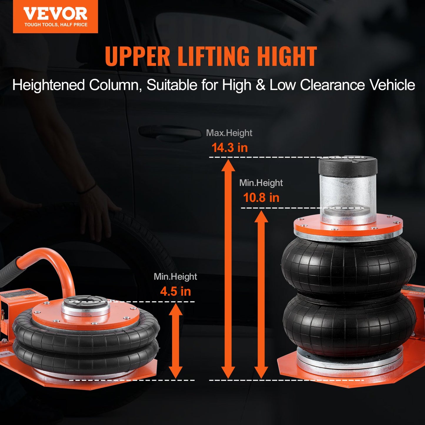 Air Jack 3 Ton/2993.7 kg Pneumatic Jack with Heightened Column for Sedan