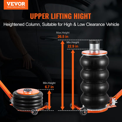 Luftheber, 6 Tonnen/13.000 lbs, 2-5 S pneumatischer Hebewagenheber mit erhöhter Säule und verstellbarem Griff, leicht zu handhabender und platzsparender Wagenheber mit dicker Gummiauflage, geeignet für Limousinen, SUVs und Pickups