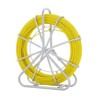 Fish Tape Fiberglass, 150.3 m, 8.0 mm, Duct Rodder Fishtape Wire Puller, Cable Running Rod with Steel Reel Stand, 3 Pulling Heads, Fishing Tools for Walls and Electrical Conduit, Non-Conductive