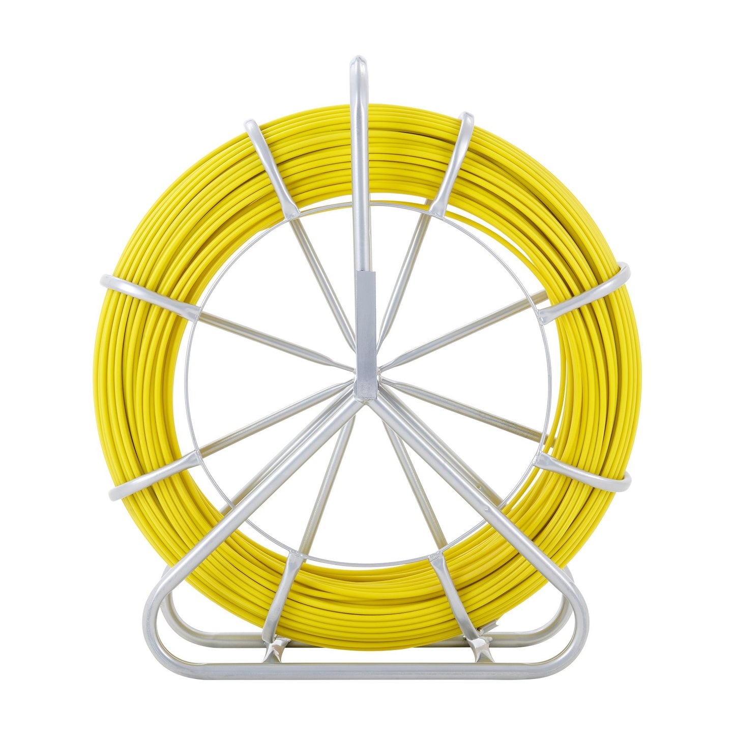Fish Tape Fiberglass, 150.3 m, 8.0 mm, Duct Rodder Fishtape Wire Puller, Cable Running Rod with Steel Reel Stand, 3 Pulling Heads, Fishing Tools for Walls and Electrical Conduit, Non-Conductive
