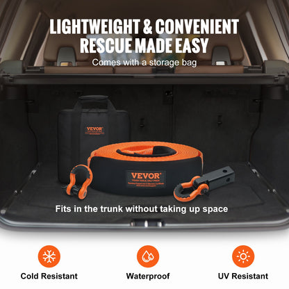 Schwerlast-Abschleppgurt-Set aus Polyester, 7,6 cm x 9,1 m (MBS-16.329 kg), bestehend aus Seilwindengurt, dreifach verstärkter Schlaufe, Bergegurt, 5,1 cm Schäkel-Anhängerkupplung, 2 D-Ring-Schäkeln (1,9 cm) und Aufbewahrungstasche.