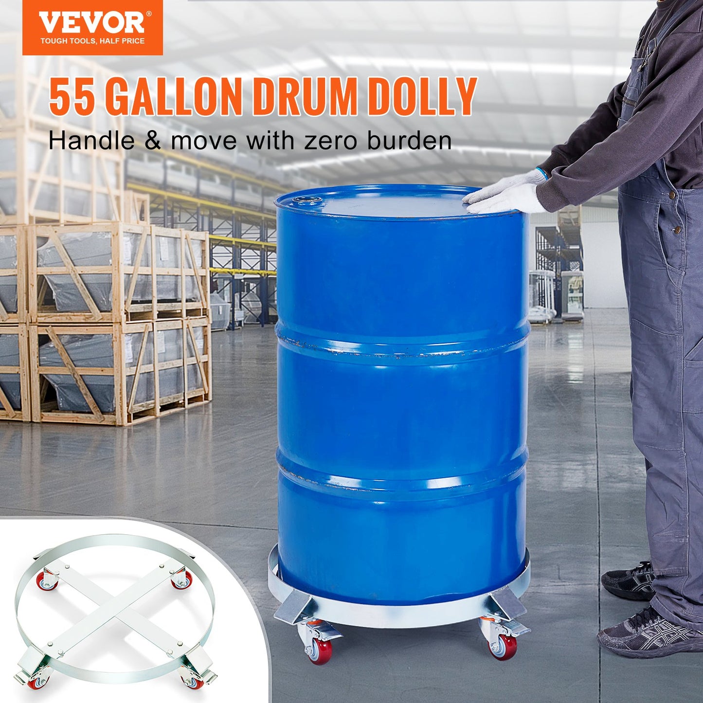 2PCS 208.2 L Heavy Duty Drum Dolly, 453.6 kg Load Capacity, Barrel Dolly Cart Drum Caddy, Non Tipping Hand Truck Capacity Dollies with Steel Frame 4 Swivel Casters Wheel, for Drum Handling
