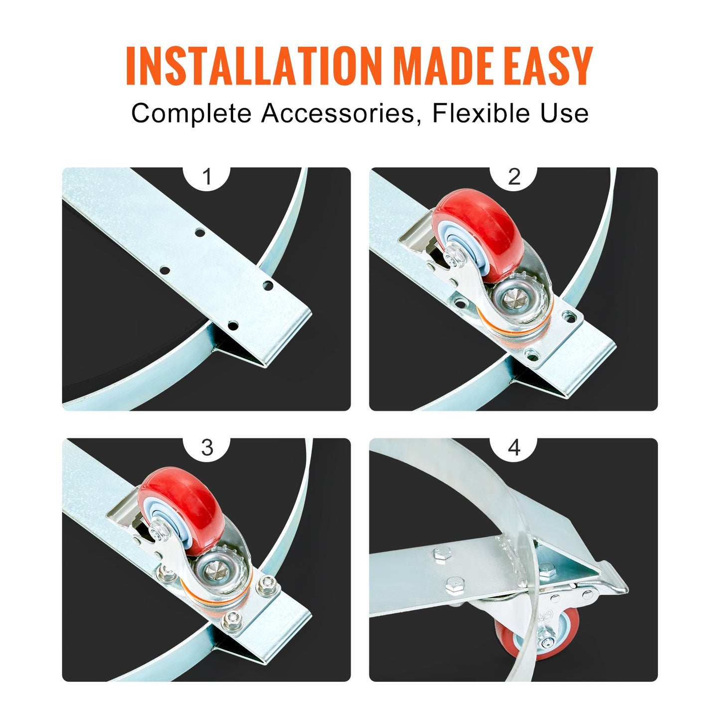 208.2 L Heavy Duty Drum Dolly, 567 kg Load Capacity, Barrel Dolly Cart Drum Caddy, Non Tipping Hand Truck Capacity Dollies with Steel Frame 5 Swivel Casters Wheel, for Warehouse Drum Handling