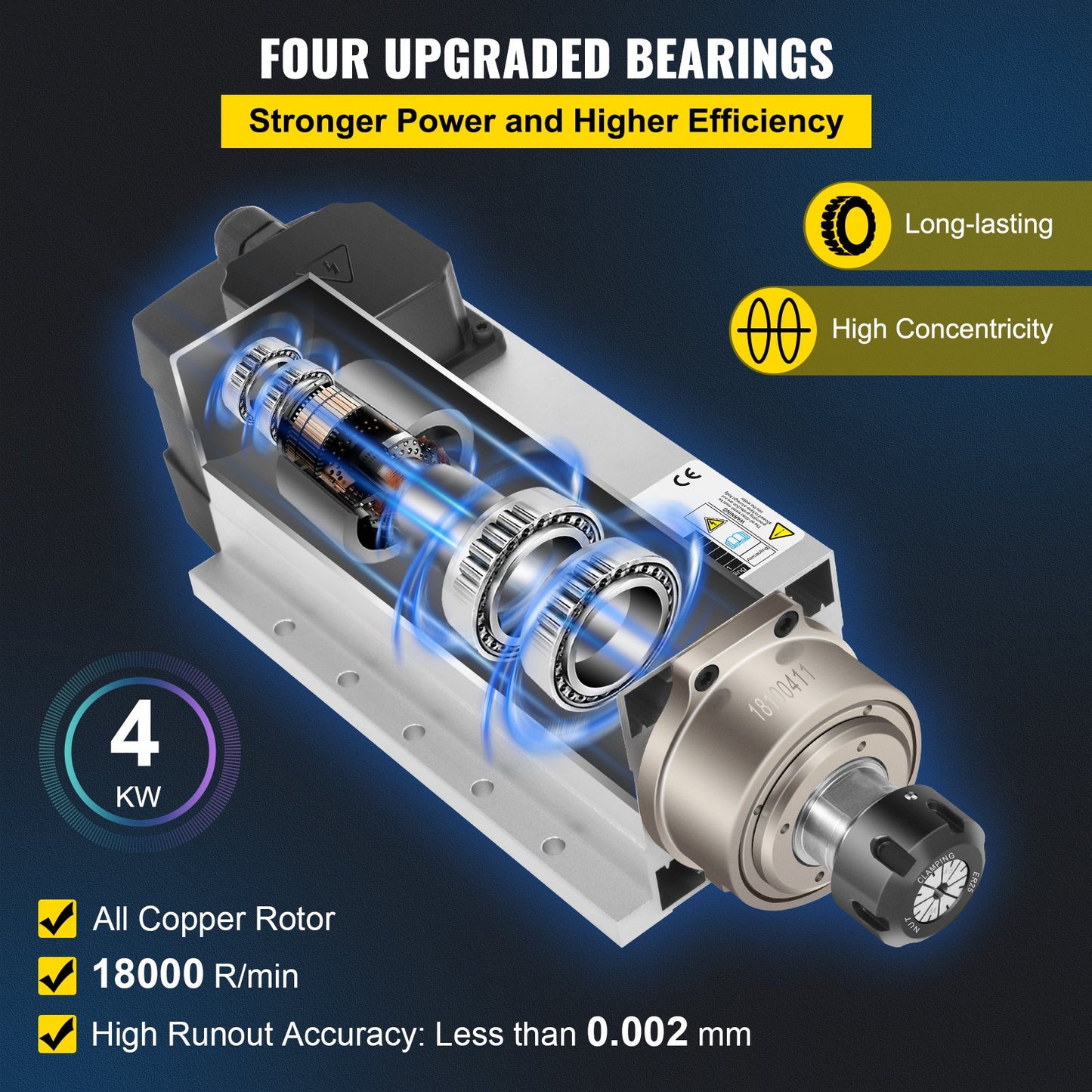 4 kW 2220 V luftgekühlter Spindelmotor ER25 CNC-Luftkühlungsspindelmotor für CNC-Gravier- und Fräsmaschinen