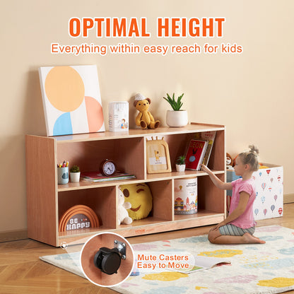 Mobiler Aufbewahrungsschrank mit 5 Fächern, Aufbewahrungsschrank mit 2 Ablagen, Klassenzimmerschränke, Schulmöbel für Zuhause, Kindertagesstätten und Vorschulen, Naturfarben