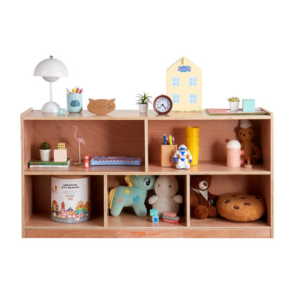 Mobiler Aufbewahrungsschrank mit 5 Fächern, Aufbewahrungsschrank mit 2 Ablagen, Klassenzimmerschränke, Schulmöbel für Zuhause, Kindertagesstätten und Vorschulen, Naturfarben