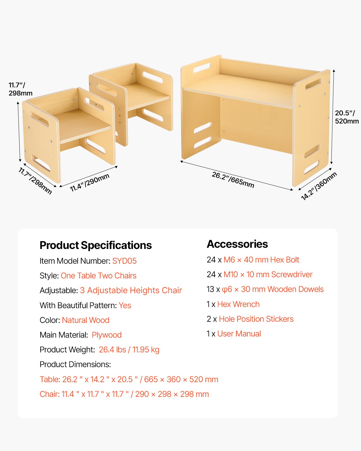 Montessori-Tisch- und Stuhlset für Kleinkinder, Kindertisch- und Stuhlset aus Holz mit 2 Stühlen, höhenverstellbarer Montessori-Stuhl und Aktivitätstisch, ideal zum Lesen, Essen und Spielen – Naturholz