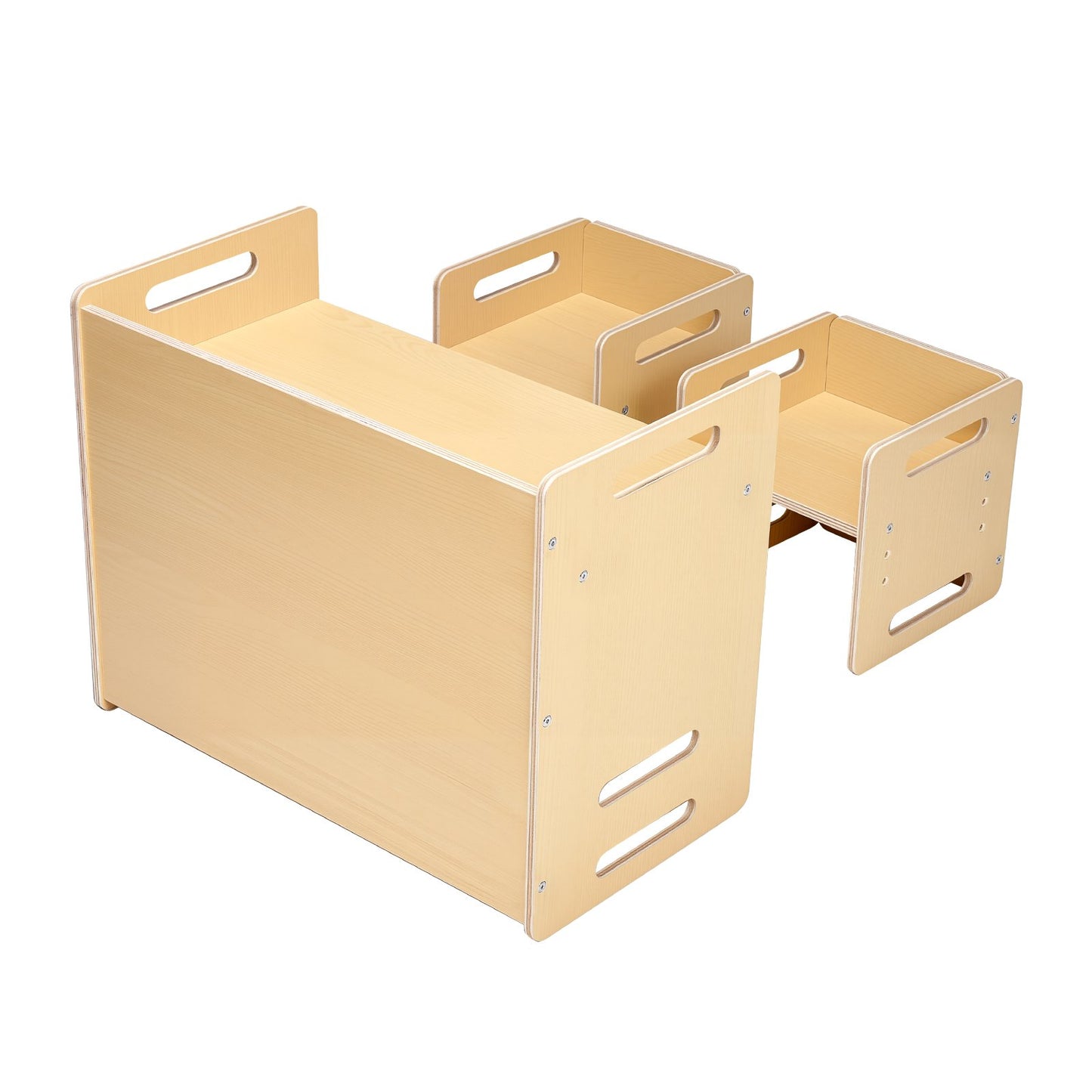 Montessori-Tisch- und Stuhlset für Kleinkinder, Kindertisch- und Stuhlset aus Holz mit 2 Stühlen, höhenverstellbarer Montessori-Stuhl und Aktivitätstisch, ideal zum Lesen, Essen und Spielen – Naturholz