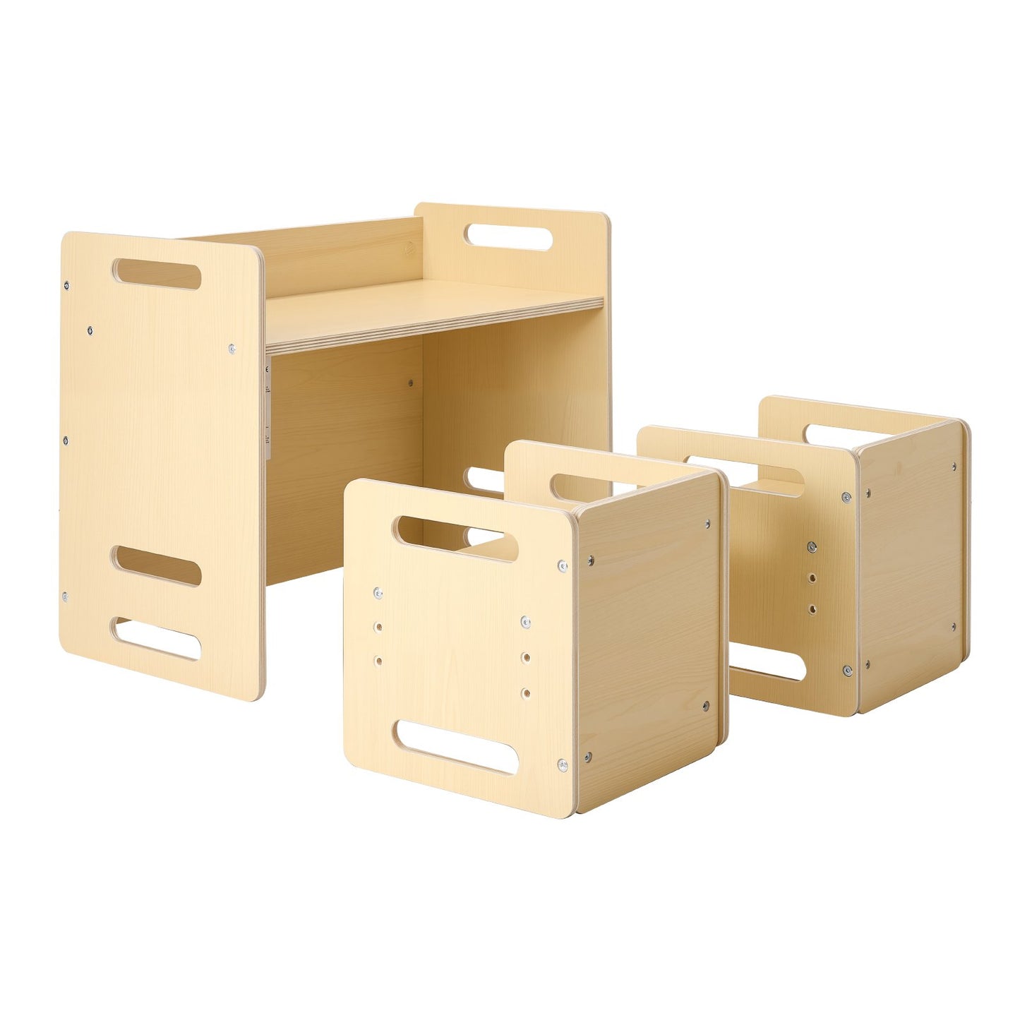 Montessori-Tisch- und Stuhlset für Kleinkinder, Kindertisch- und Stuhlset aus Holz mit 2 Stühlen, höhenverstellbarer Montessori-Stuhl und Aktivitätstisch, ideal zum Lesen, Essen und Spielen – Naturholz