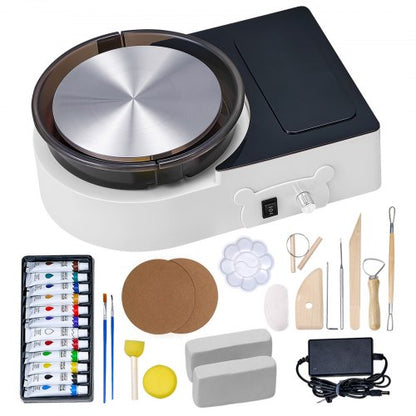 Mini-Töpferscheibe, 158 mm Drehteller, Vorwärts- und Rückwärtslauf, einstellbare Geschwindigkeit, elektrische Töpferscheibe für Kinder und Erwachsene, mit Tonformwerkzeugen, für Heimwerkerprojekte und Töpferkurse, Weiß